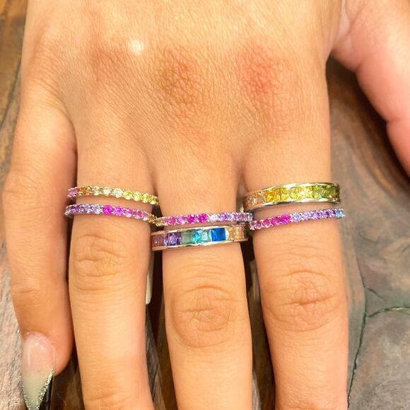 JEN HANSEN RAINBOW CHANNEL RING STERLING SILVER CUBIC ZIRCONIA. - Picture 7 of 12